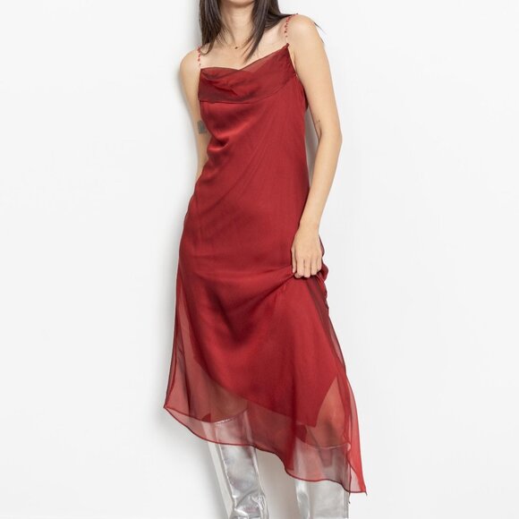 90s Vintage Maroon Slip Dress, Beaded Straps, Small - Picture 6 of 10